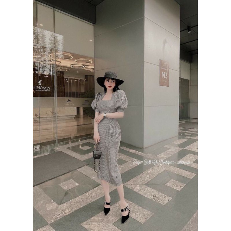 Đầm Caro tay bồng