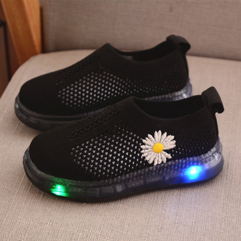 Giày thể thao chống trượt phối lưới thoáng khí có đèn led thời trang Hàn Quốc cho bé