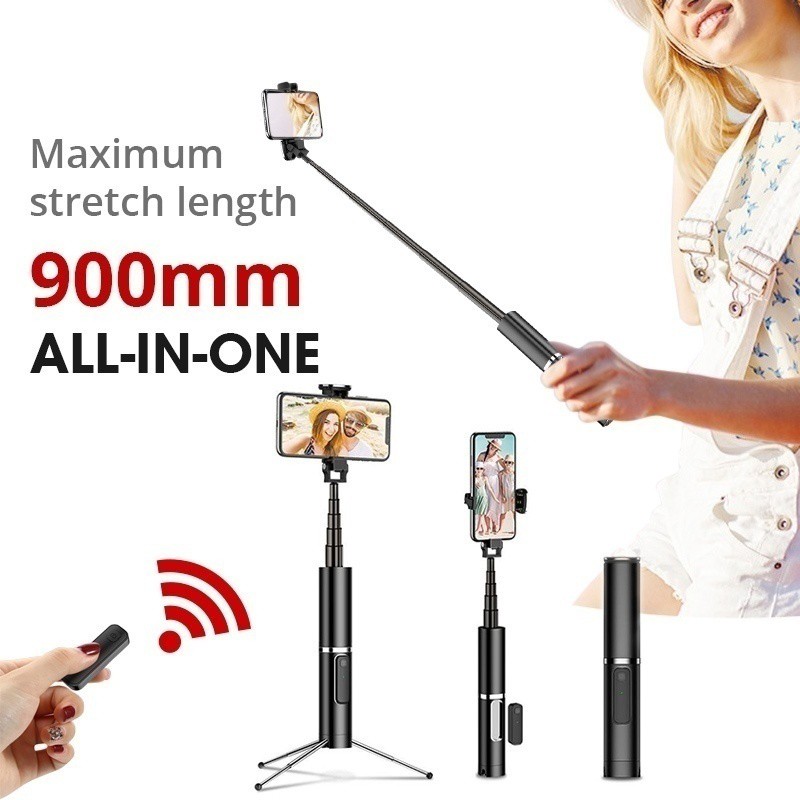 Chân máy ảnh tự sướng Bluetooth có thể mở rộng màu đen tiện lợi