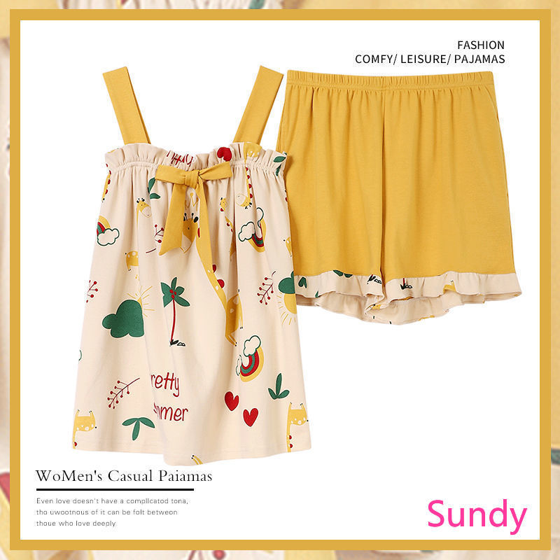 Set đồ ngủ vải cotton mỏng thời trang mùa hè nữ tính ngọt ngào