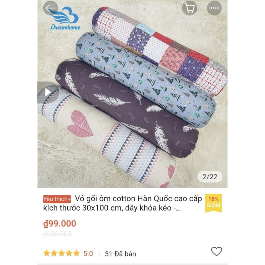 Vỏ gối cotton Hàn quốc cao cấp 45x65, vỏ gối nằm cotton có lót bông dây khóa kéo Dreamhome (1đôi)