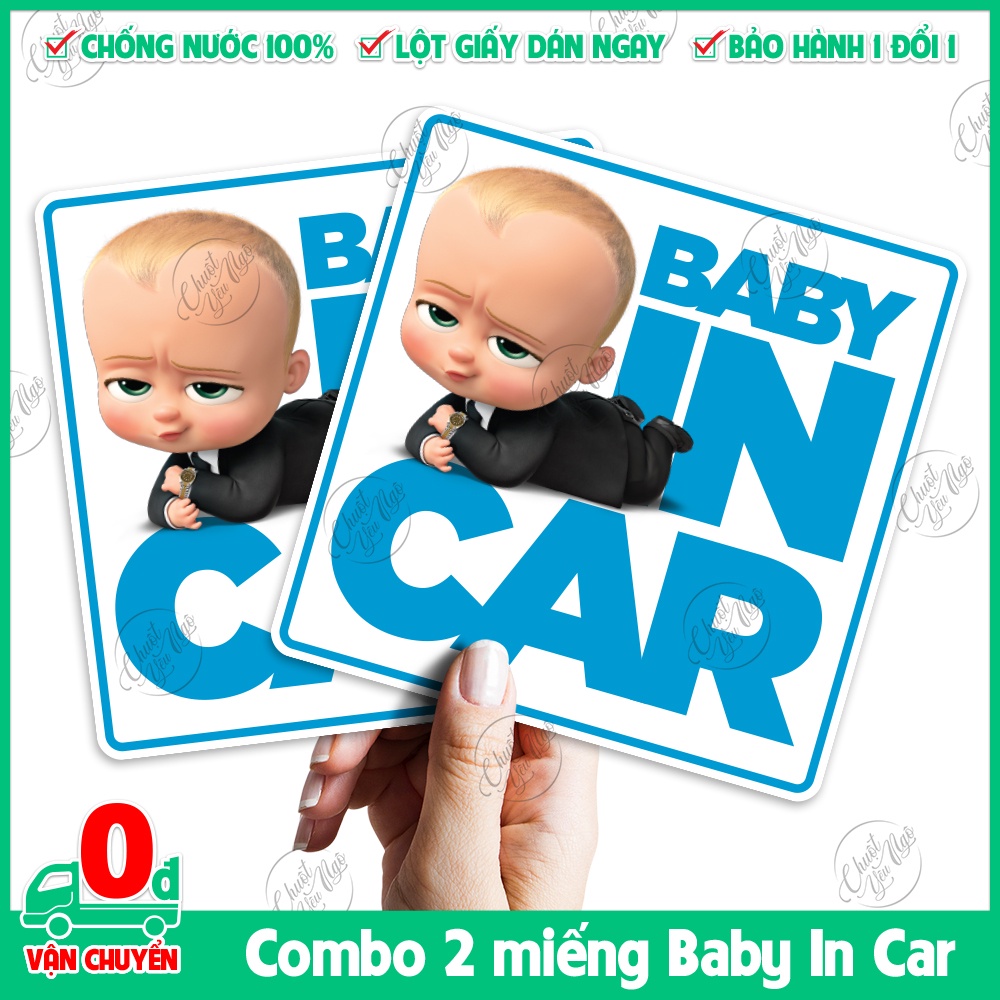 Combo 2 miếng dán Baby In car BÉ TRAI dễ thương trang trí xe hơi ô tô cảnh báo an toàn cho trẻ em