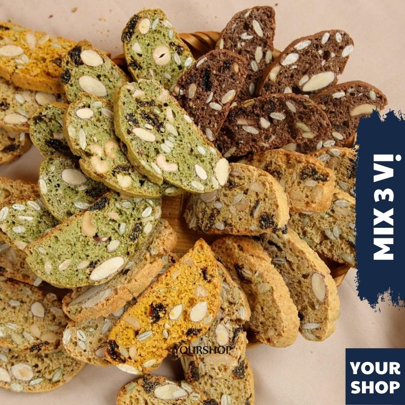 BISCOTTI Nguyên Cám 3 VỊ by Yourshop Bánh Ngũ Cốc Nướng Ăn Kiêng