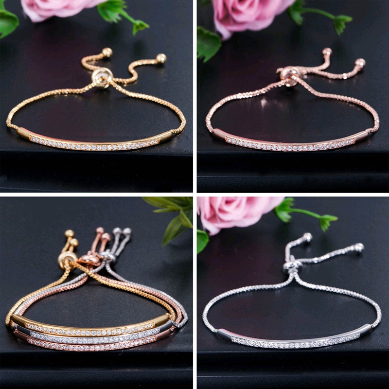 Luxury Exquisite Adjustable Bracelet Bangle for Women 925 Sterling Silver Bangles CZ 18K gold Bracelets Engagement Wedding Diamond Chain Bracelet Gift Fashion Accessories