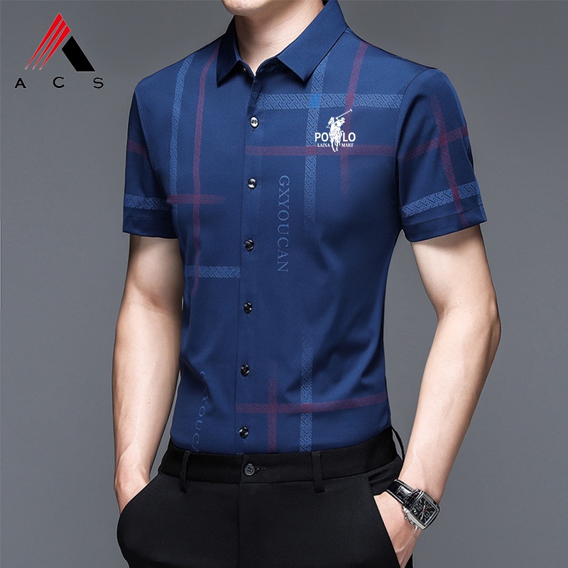 Áo Sơ Mi Ngắn Tay Không Đường May Co Giãn Cao 3 Màu Thời Trang Cho Nam