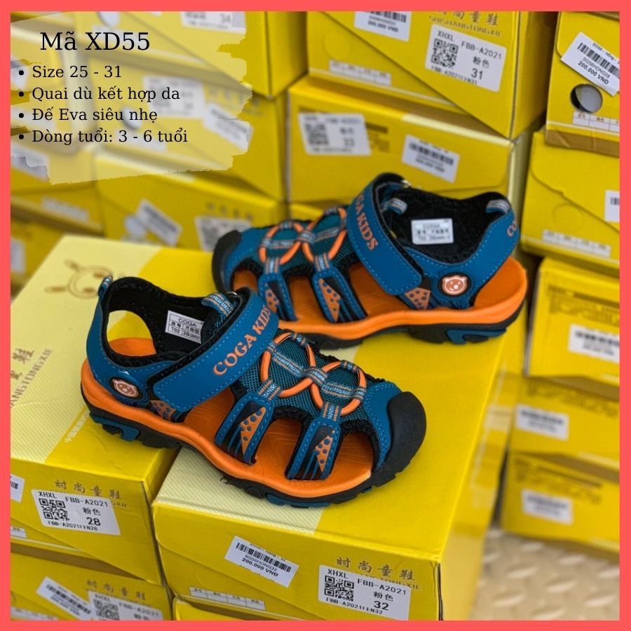 Sandal bít mũi Coga Kids XD55 cho bé trai, trẻ em nam 3 - 6 tuổi siêu nhẹ, đàn hồi, chống trơn trượt quai hậu thời trang