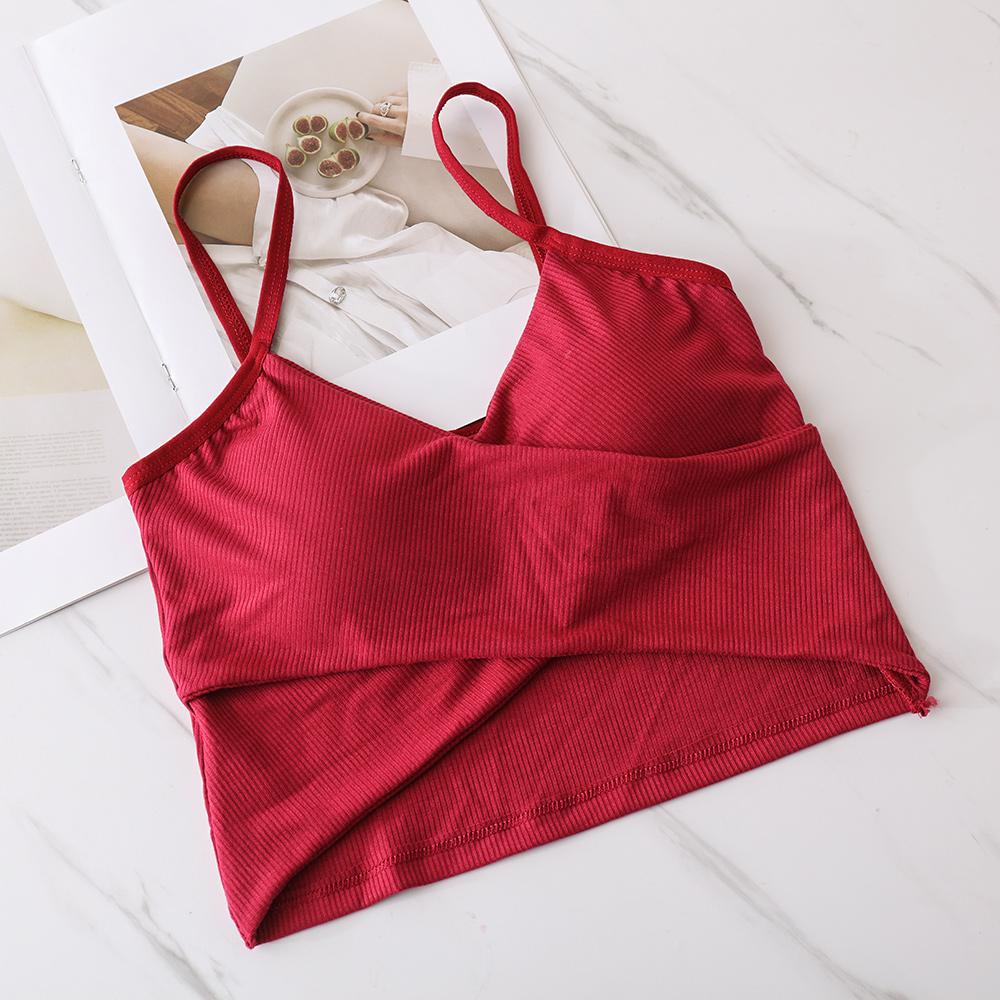 Áo Sát Nách Cổ Chữ V Có Đệm Ngực Xếp Ly Ôm Dáng Cho Nữ