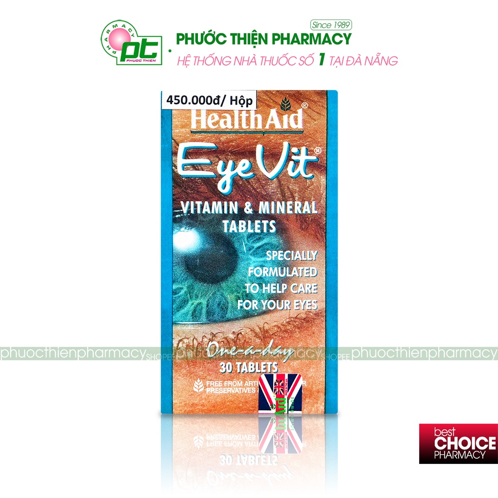 Viên uống bổ mắt, tăng cường thị lực HealthAid EyeVit 30 Viên - Hỗ trợ ngăn ngừa thoái hóa điểm vàng, đục thủy tinh thể