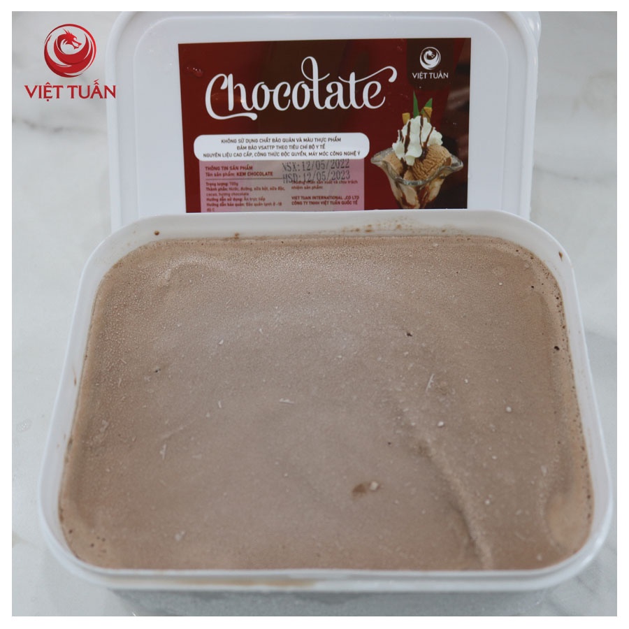 Kem Chocolate Hiệu Việt Tuấn Hộp 2kg hoặc 700gr, Kem Chocolate Mềm Mịn, Không Dăm Đá, Ngon Mê Ly