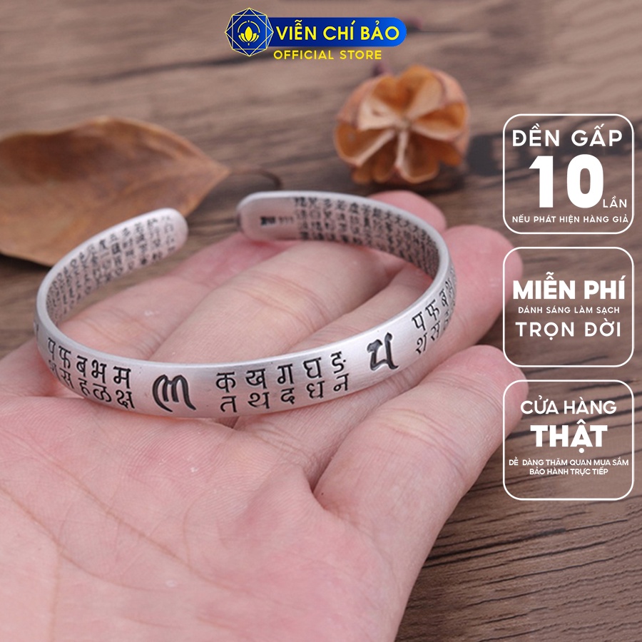 Kiềng tay bạc nữ Lục Tự Chân Ngôn chữ phạn Om mani padme hum chất liệu bạc Thái S925 Viễn Chí Bảo L000277