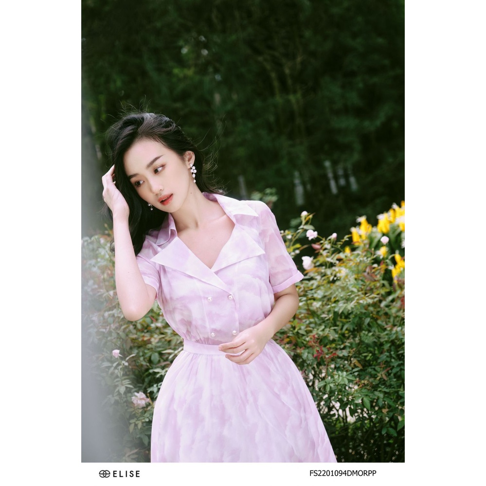 Đầm tơ hồng HT cổ vest thiết kế Elise FS2201094DMORPP