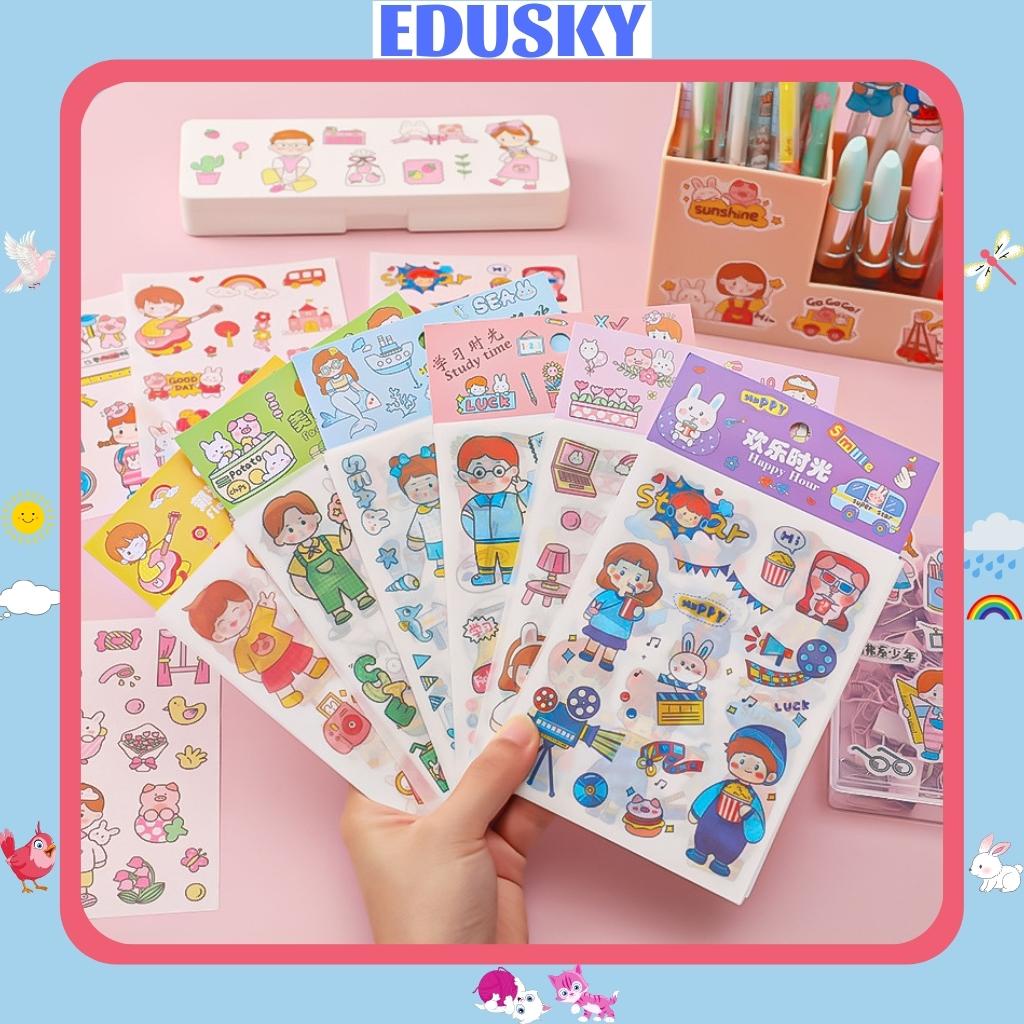 Hình Dán Sticker Cute Cho Bé EDUSKY Nhãn Dán Phút Giây Hạnh Phúc Set 4 Tấm Trang Trí Hộp Bút Sổ Tay Bàn Làm Việc Học Tập