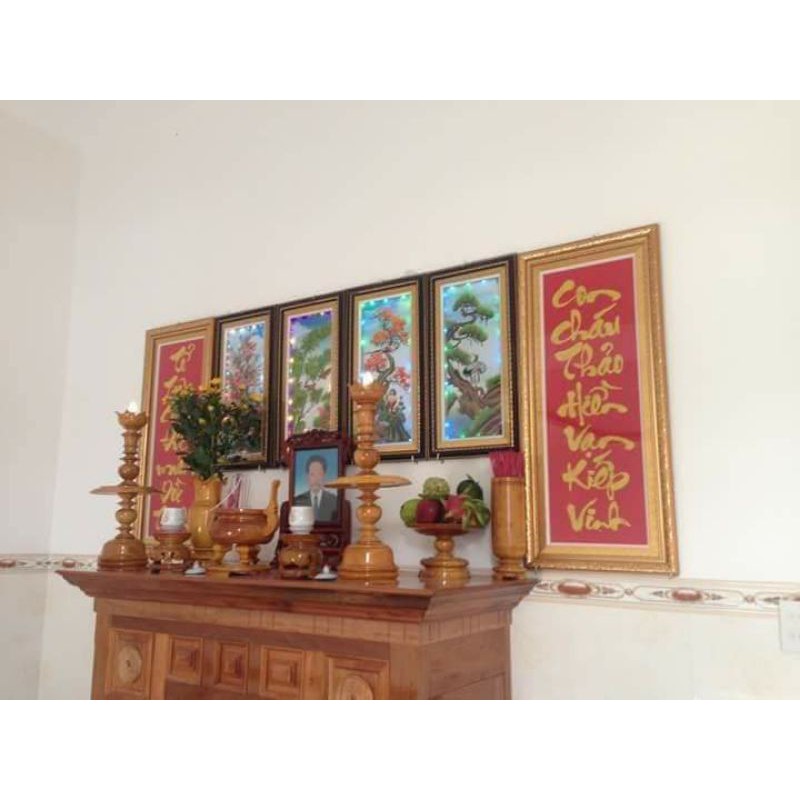 tranh thêu thành phẩm câu đối treo phòng gia tiênKích thước 37*90*2