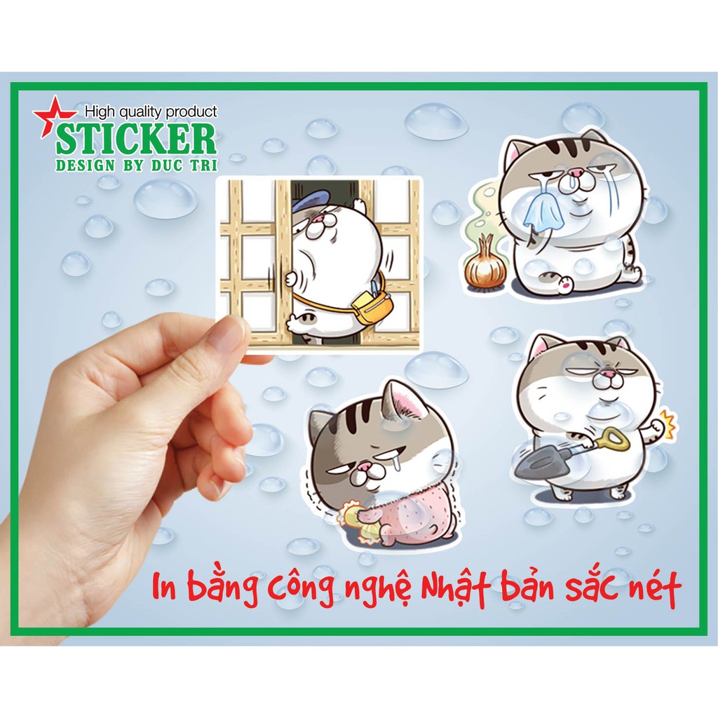 Bộ 40 tem dán Mèo Mập. Sticker chống nước dùng trang trí điện thoại , máy tính bảng , máy tính PC laptop , xe đạp...