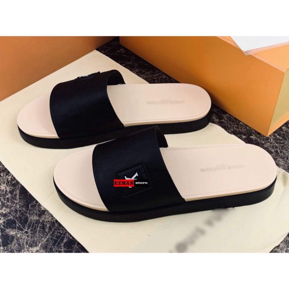 FREE SHIP   Dép nam quai ngang thêu logo LV đế cao su CỰC HOT 2021, Dép nam đẹp mang êm chân