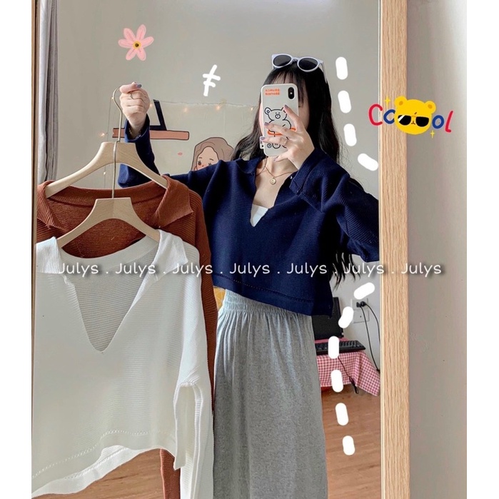 BÁN SỈ ÁO LEN CROPTOP CỔ BẺ DÀI TAY 5 MÀU CHO NỮ