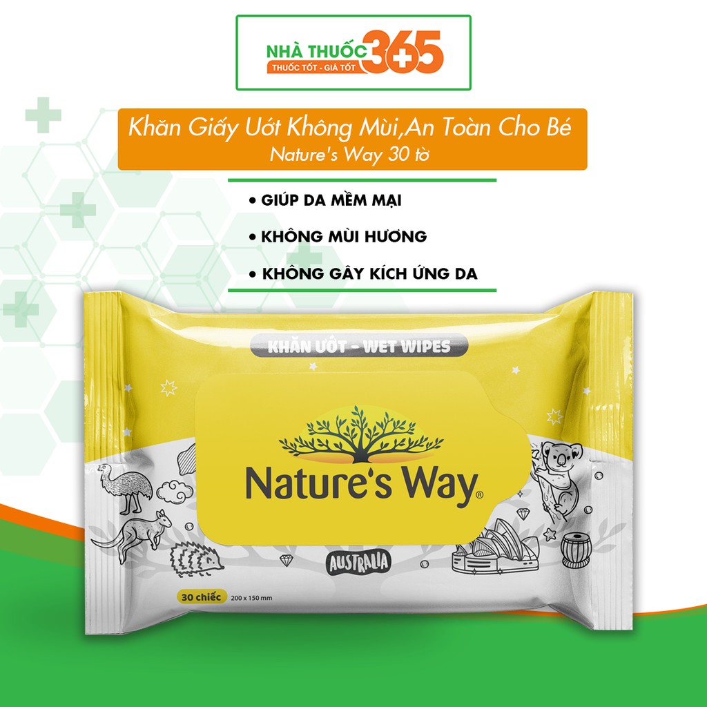 Khăn Giấy Ướt NATURE'S WAY Không Mùi, An Toàn Cho Da Của Bé Cao Cấp 30 Tờ