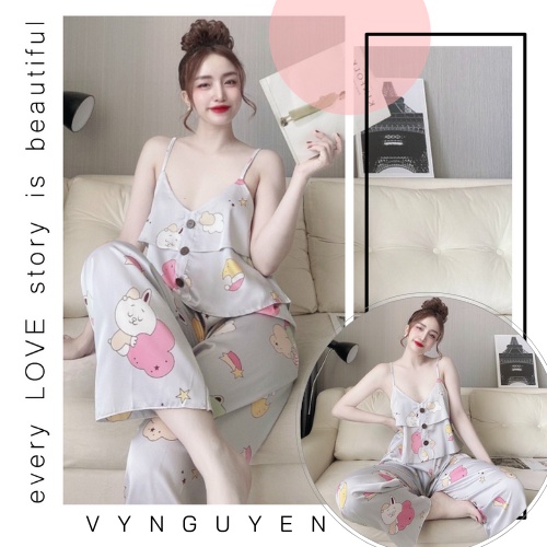 Bộ lụa hai dây nút tầng lụa cao cấp