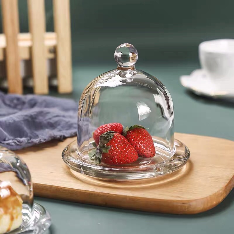 Khay thủy tinh trong suốt đựng bánh, khay chụp bánh kem