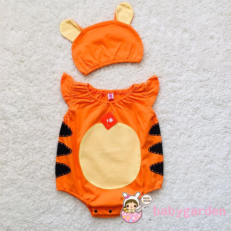Babygarden-unisex Áo Liền Quần Cổ Tròn Tay Bay Ghép Nối Phong Cách Động Vật Hoạt Hình Mùa Hè
