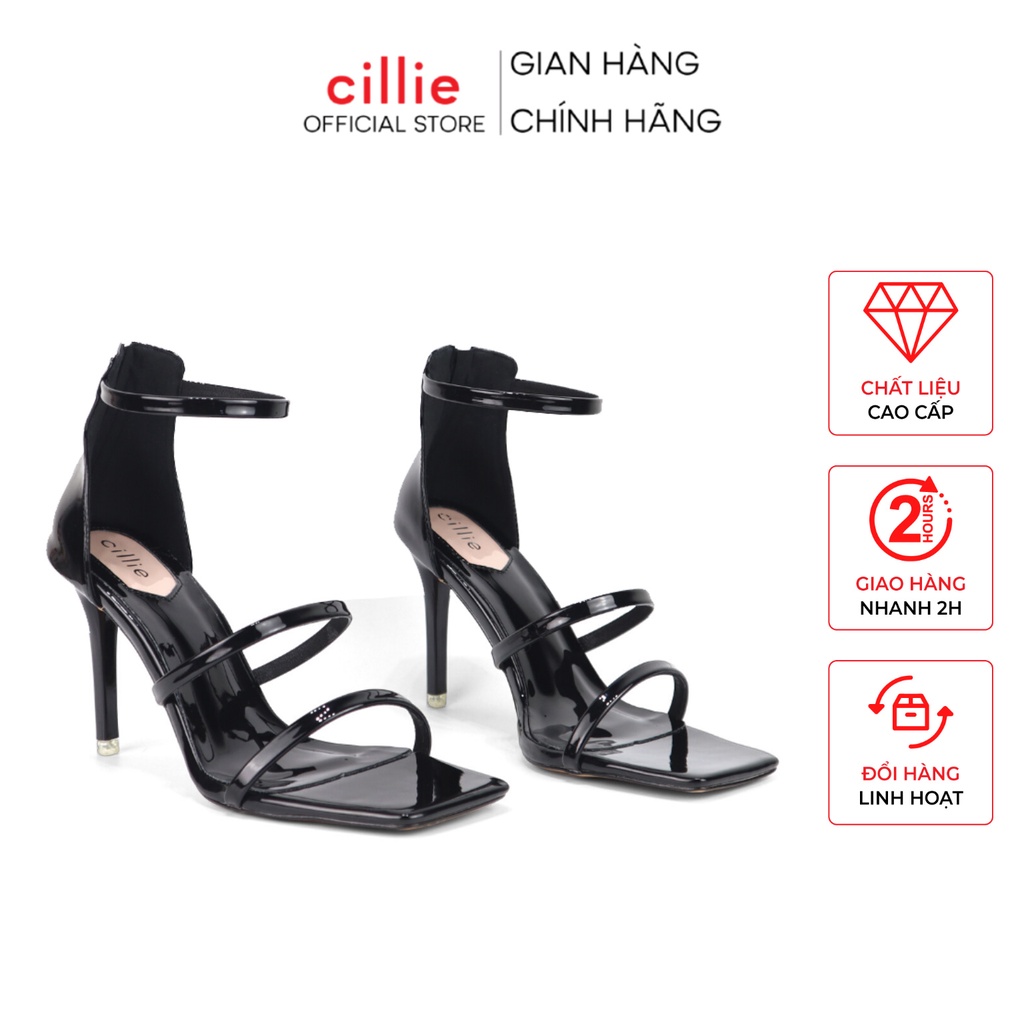 Giày sandal cao gót nữ quai mảnh 3 dây thời trang sang trọng mang đi tiệc gót nhọn cao 9cm Cillie 1123