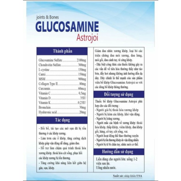 《Date 2024》Glucosamin Astrojoy hộp 100v nhập khẩu Mỹ
