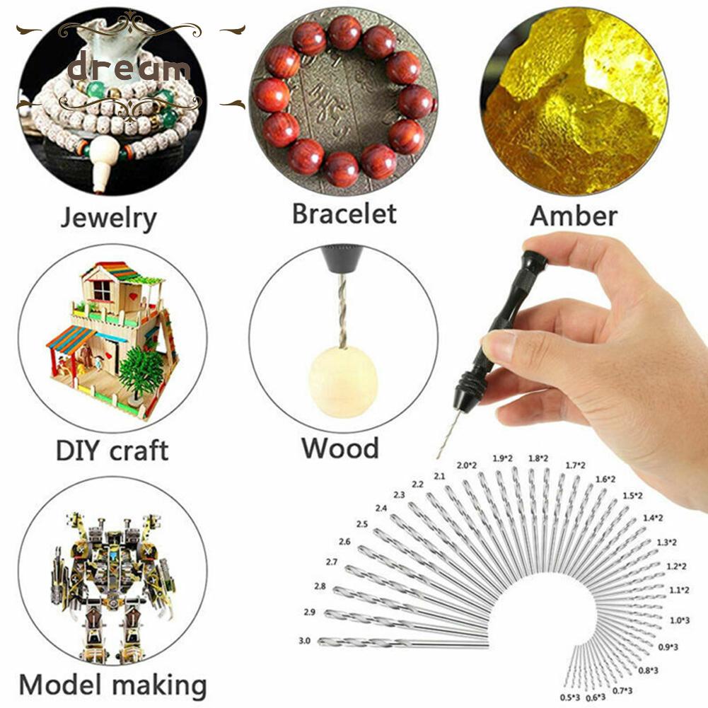 【DREAMLIFE】49 Pc Drill Bits Kit With Micro Spiral Hand Push Drill For Tool/Model Making New