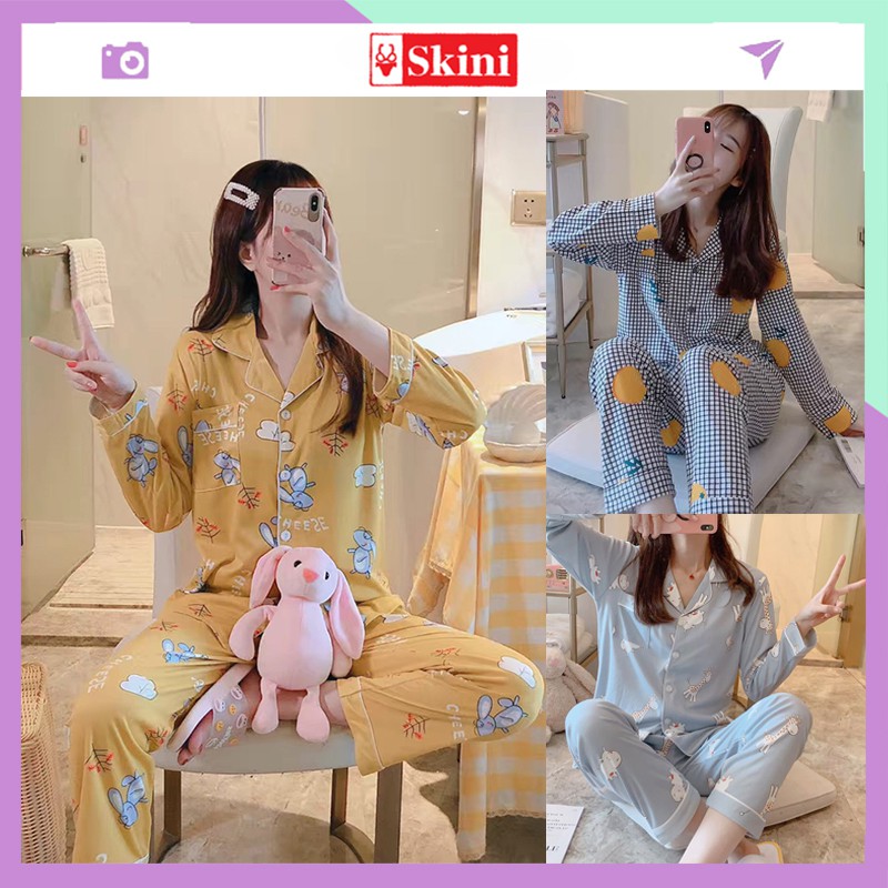 Đồ bộ nữ Pijama dài tay mặc nhà chất cotton dày ấm cao cấp DT55