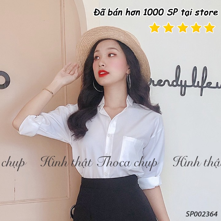 Áo sơ mi vạt bầu ba nút sau 2 màu trắng, đen THOCA HOUSE trang phục cơ bản phải có trong tủ để đi làm, đi học, đi chơi