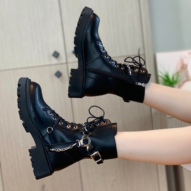 Giày boots Martin dây xích cổ ngắn đế cao 5cm