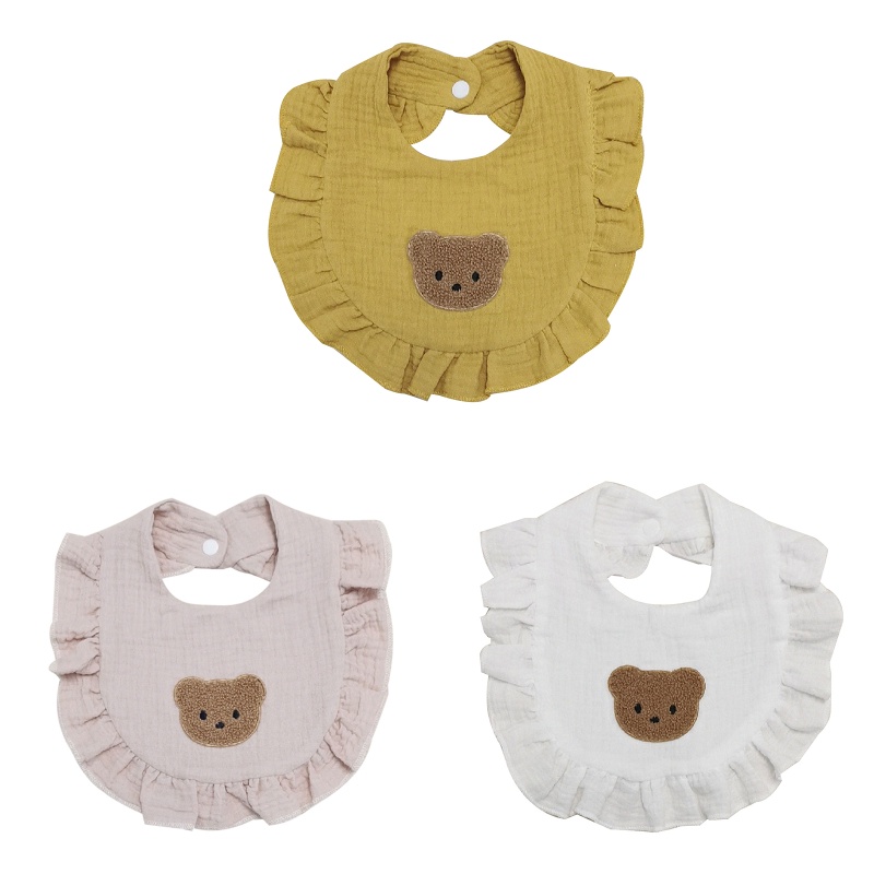 Yếm Ăn Bằng Cotton Thêu Hình Gấu Hoạt Hình Dành Cho Trẻ Em