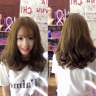 Tóc giả nguyên đầu xoăn ngắn+ lưới trùm