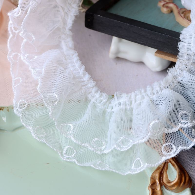 Cuộn Dây Ren Hai Lớp Hình Tròn 5.5cm * 1m Dùng Thêu Trang Trí Đầm Handmade Diy