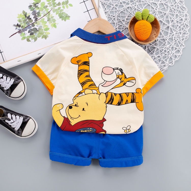 Set Đồ Mùa Hè 2 Món Gồm Áo polo Tay Ngắn In Họa Tiết Hoạt Hình Và Quần Short Phong Cách Hàn Quốc Cho Bé
