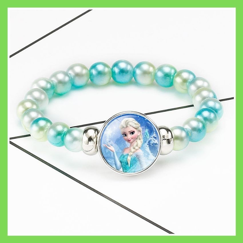 Vòng Tay Elsa hottrend cho bé gái bằng chuỗi hạt nhựa phối mặt kính hình công chúa Elsa.