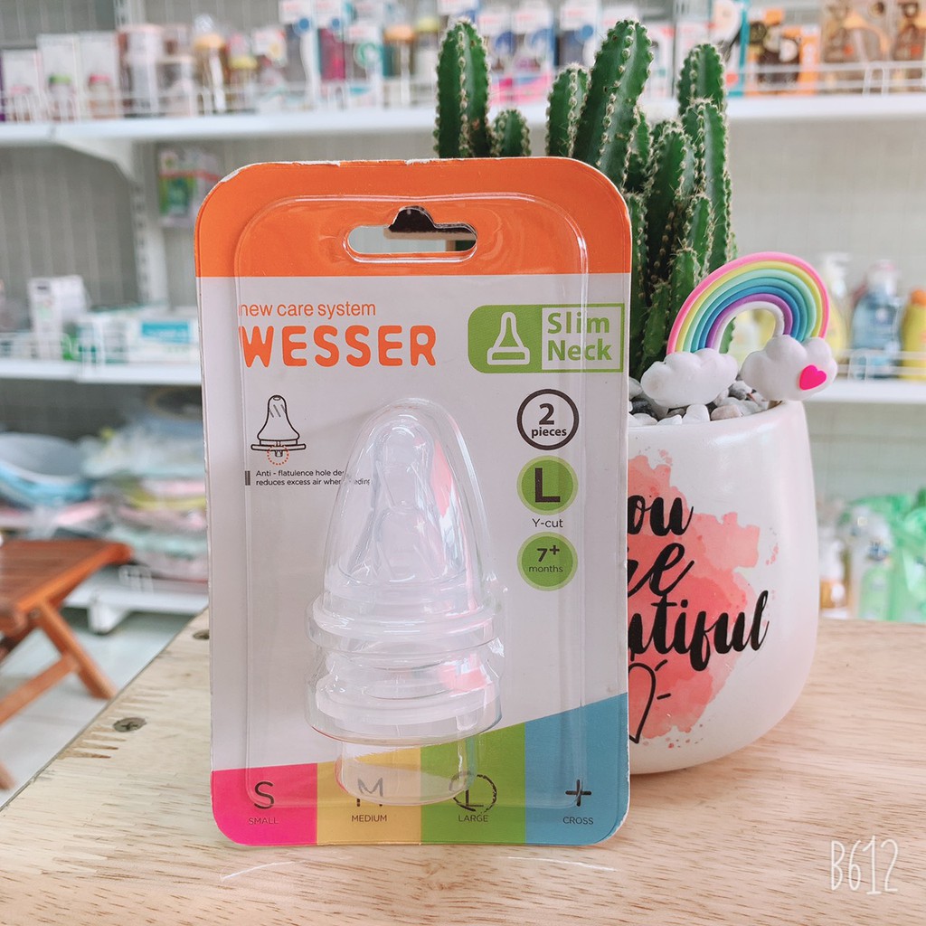 Set 2 núm Wesser cổ hẹp (S-M-l-+),Núm Thay Thế Bình Wesser Núm Silicon Siêu Mềm Chính Hãng