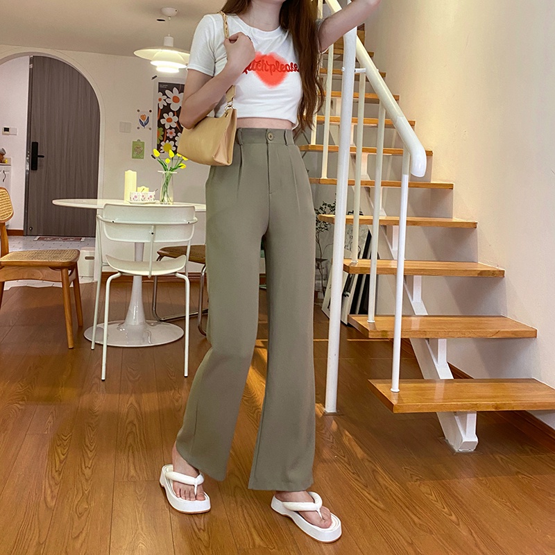 SUXI Quần Dài Ống Rộng Màu Sắc Đơn Giản Thời Trang Hàn Quốc Cho Nữ