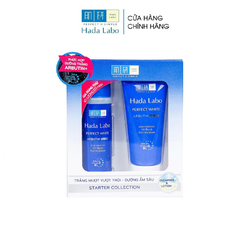 [ HB Gift ] Bộ 2 sản phẩm dưỡng trắng dùng thử Hada Labo Perfect White Trial Set (Rửa mặt 25g + Dung dịch 40ml)
