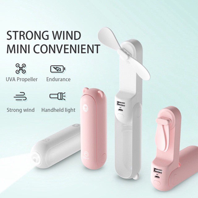 [Mã ELHA22 giảm 5% đơn 300K] Quạt cầm tay tích hợp sạc dự phòng 2000mah và đèn pin chính hãng