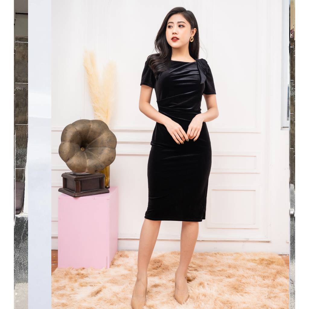 Váy đầm nữ body nhung mỏng, đầm thiết kế che bụng D10, Ste shop