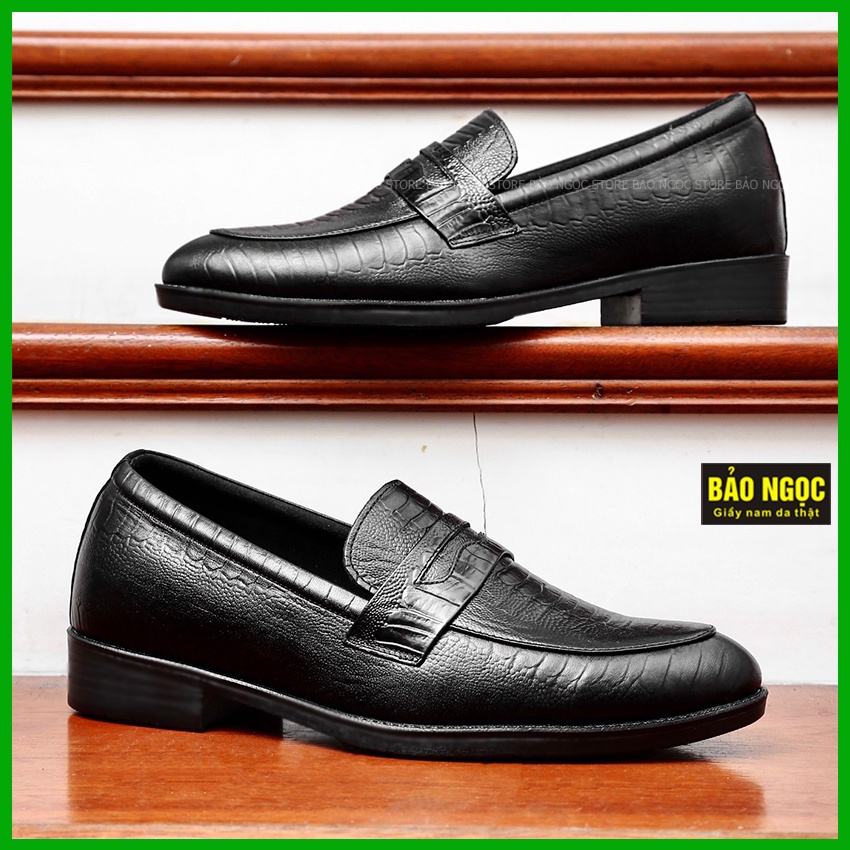 Giày lười nam tăng chiều cao 6,5cm da bò thật cực chất BẢO NGỌC STORE - Mã TC2526 Đen