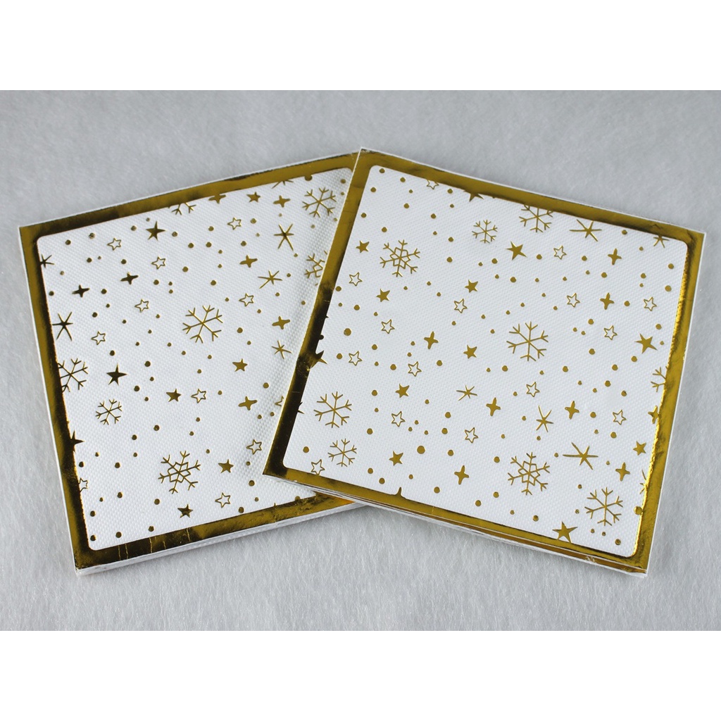 Bộ 20 Khăn Ăn Màu Vàng / Bạc In Hình Cây Thông Giáng Sinh Dùng Một Lần