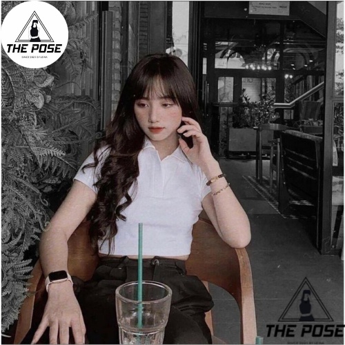 Áo Croptop Nữ Cổ Bẻ Áo POLO Trơn Basis 2 Màu Cơ Bản  THE POSE