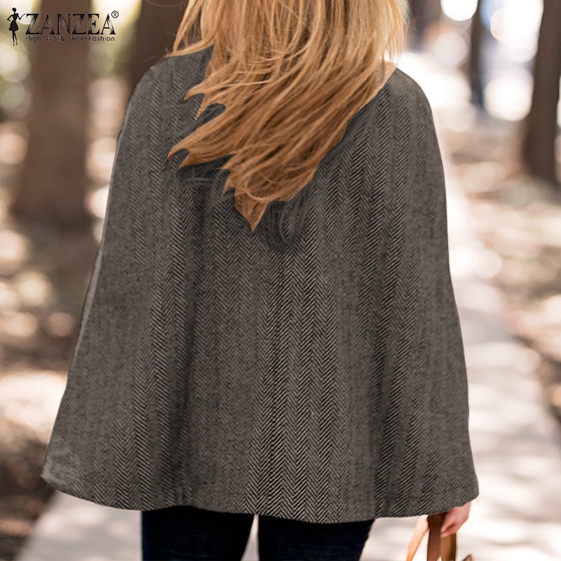 Áo choàng poncho ZANZEA cổ đứng không tay in họa tiết kẻ sọc thanh lịch cổ điển cho nữ | BigBuy360 - bigbuy360.vn