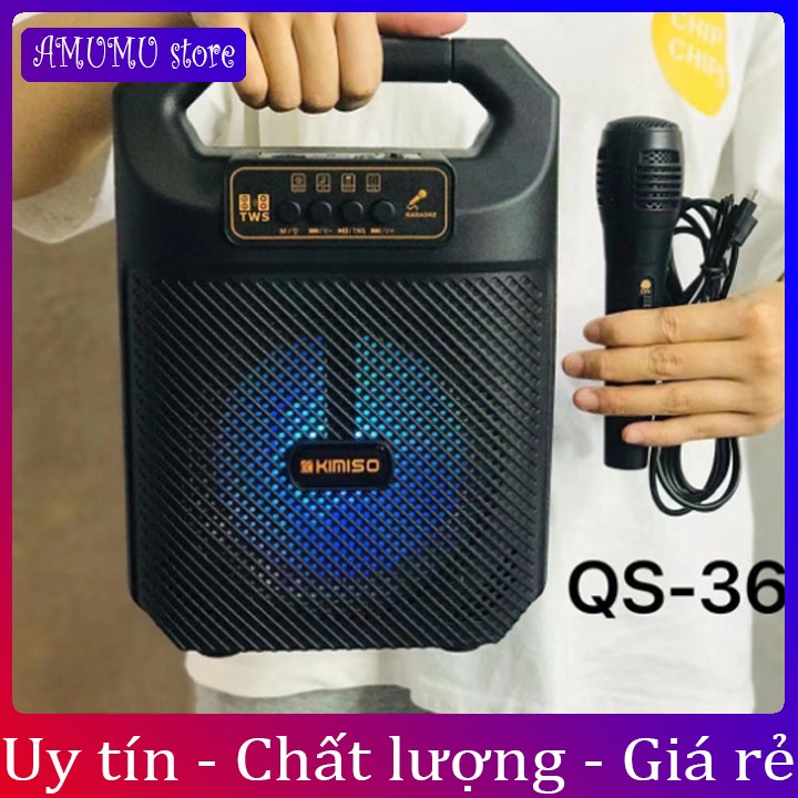 Loa bluetooth Karaoke KIMISO QS3607 thiết kế đẹp mắt, âm thanh đỉnh cao tặng kèm mic hát lỗi 1 đổi 1