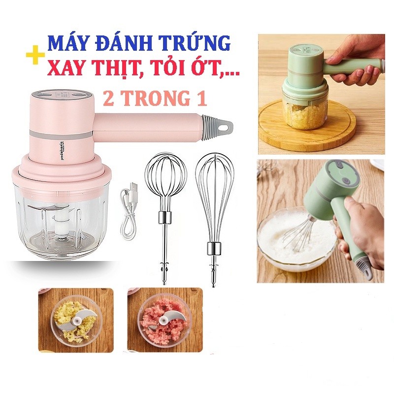 Máy xay cầm tay đa năng 3in1 ⚡𝑴𝑨̂̃𝑼 𝑴𝑶̛́𝑰 2022 ⚡ kiêm đánh trứng, trộn bột, xay tỏi ớt , Máy Đánh Trứng Cầm Tay Mini