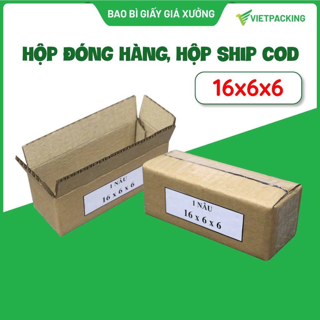 Hộp carton đóng hàng Vietpacking, hộp giấy gói hàng 16x6x6 giá rẻ, cứng cáp, chống va đập tốt