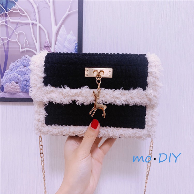 Túi xách tự đan lông xù đeo vai cá tính , DIY, túi handmade