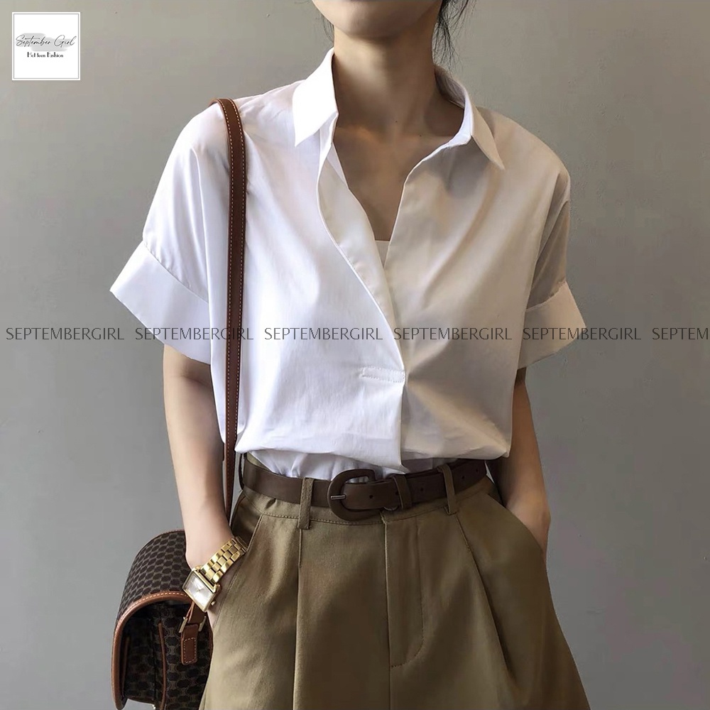 Áo kiểu nữ áo sơ mi công sở ngắn tay trơn màu thanh lịch SOMI NU 007V1 septembergirl