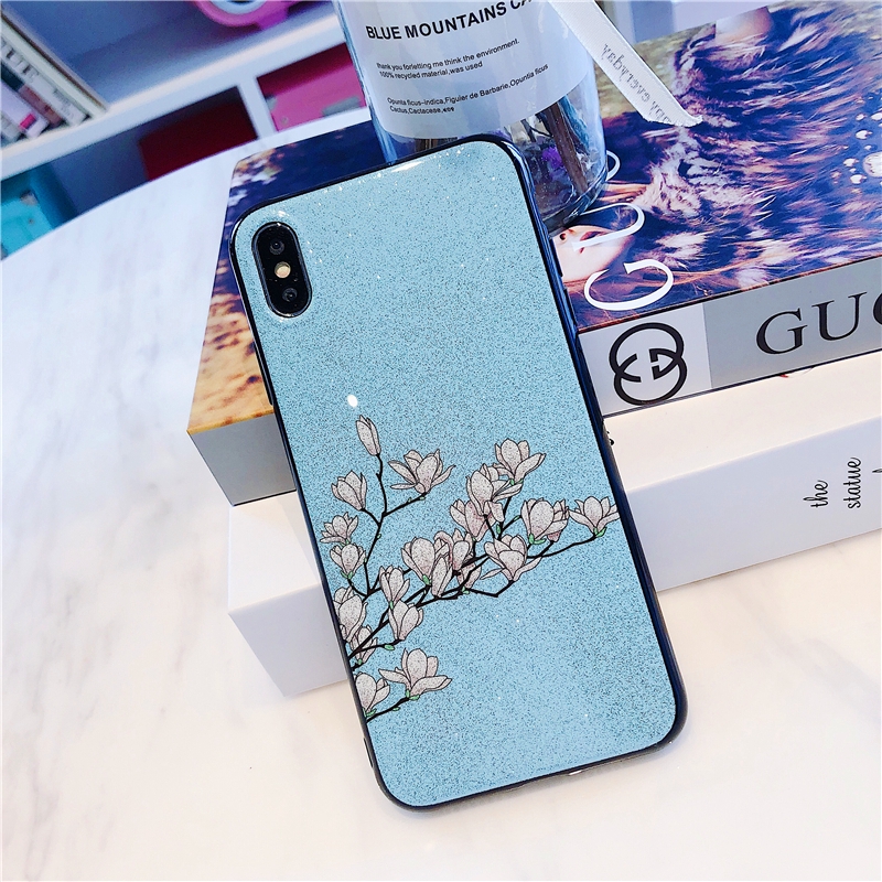 Case iPhone 5 5s 6 6s 7 8 Plus X XS / Max XR TPU Glitter Magnolia Flower Cover